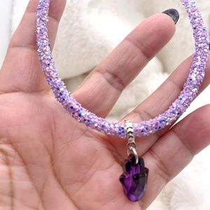 Purple Necklace with frosty Murano leather and silver sterling chain